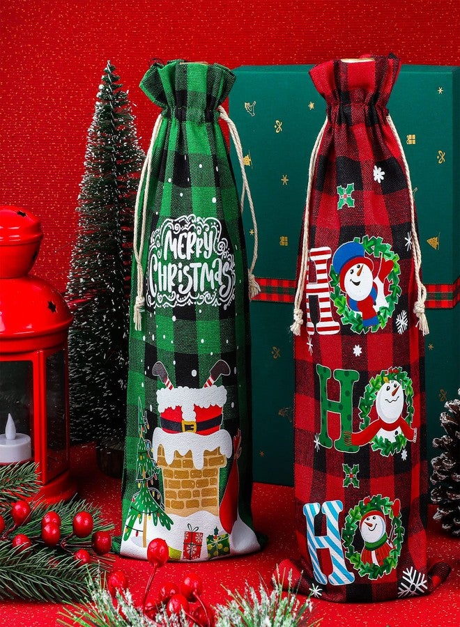 MIMIND 12 Burlap Wine Bags - Christmas & Xmas Gift Bags with Drawstrings, Gift Tags & Ropes - Buffalo Plaid, Red+Black, Green+Black - Image 5